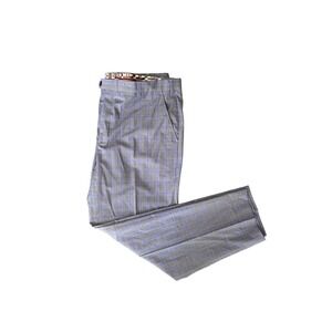 Ted Baker London Men 40R Gray Blue Plaid Modern Fit Dress Pants Trousers Morocco